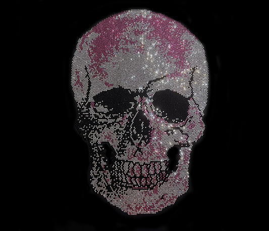 Pink Sugar Skull Heat Transfer Iron on Hot Fix Crystal Rhinestone Design Bling Patch  By Rhinestop