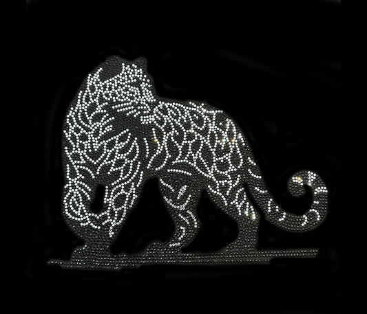 Black Tiger Iron on Rhinestone Heat Transfer Design Patch by Rhinestop