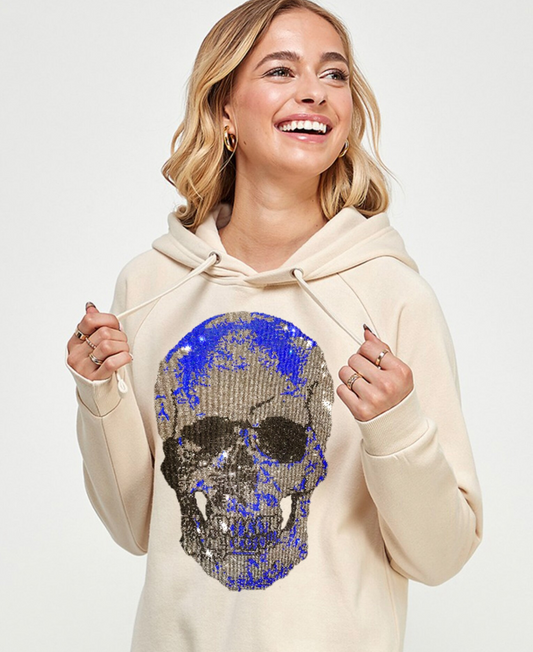 Crystal blue skull Sweatshirt , blue skeleton applique sweatshirt, black hoodie with crystal blue skull design ,custom sweatshirt with skull