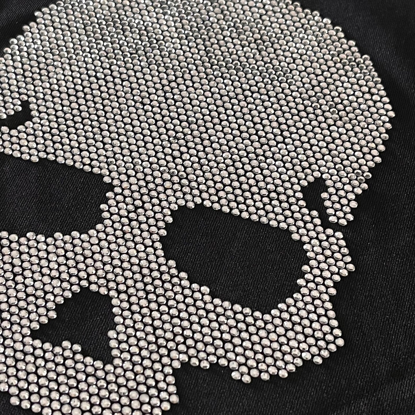 Cross bones with skull iron on design , heat transfer skeleton , hot fix rhinestone skull patches , sparkle skull cross bones decal