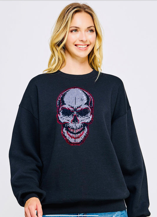 Crystal skull Sweatshirt , skeleton applique sweatshirt, black hoodie with crystal skull design , custom sweatshirt with skull