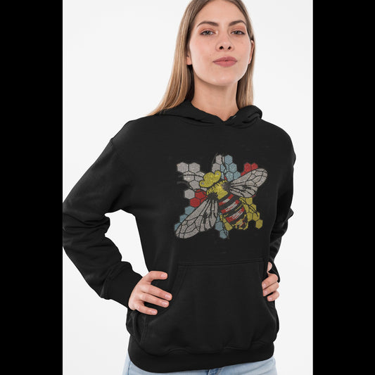 Bee crystal hoodie , rhinestone black hoodie , bling bling sweatshirts , hoodie with bee design , bee applique hoodie