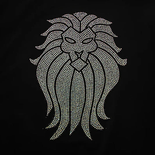 Lion ab crystal design , rhinestone iron on lion transfer , hot fix ab crystal applique , rhinestone lion mesh transfer, rhinestone transfer