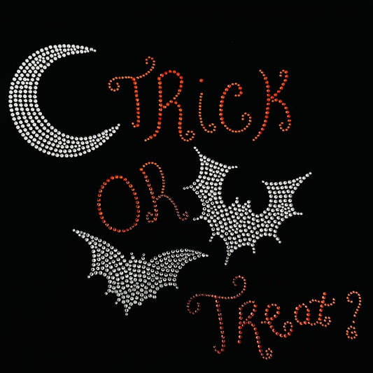 Trick or treat design for Halloween costume, rhinestone iron on design for holidays , hot fix crystal applique , rhinestone transfer