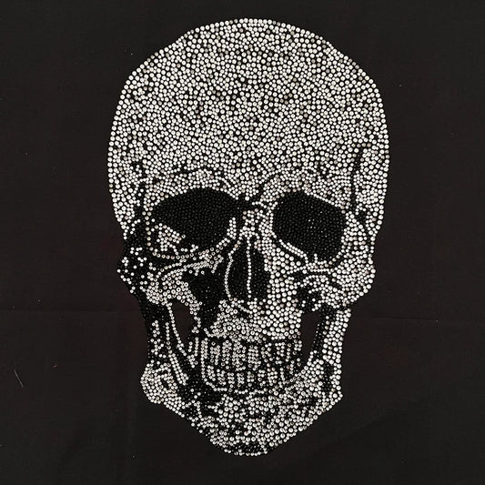 Pearl skull iron on rhinestone design / hot fix skull applique / skull heat transfer design / sparkle skull patch / bling bling skull