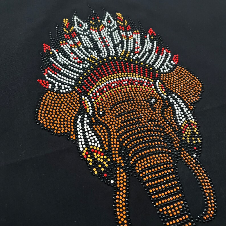 Native Elephant Rhinestone Iron On Heat Transfer Design By Rhinestop