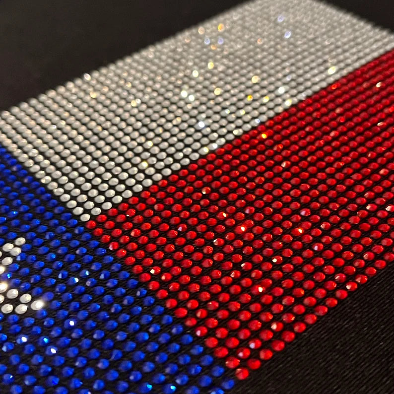 Texas flag rhinestone design , iron on Texas flag patch heat transfer Texas flag transfer , hot fix Texas flag applique bedazzle Texas flag