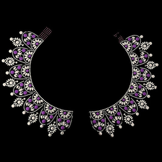 Purple necklace iron on design , hot fix people necklace applique , heat transfer necklace patch , rhinestone iron on , hot fix iron on