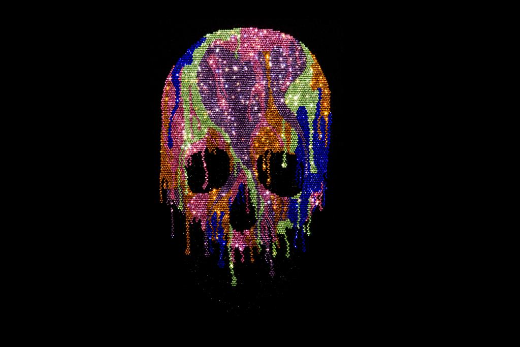 Color Dripping Skull Iron on Rhinestone Design By Rhinestop