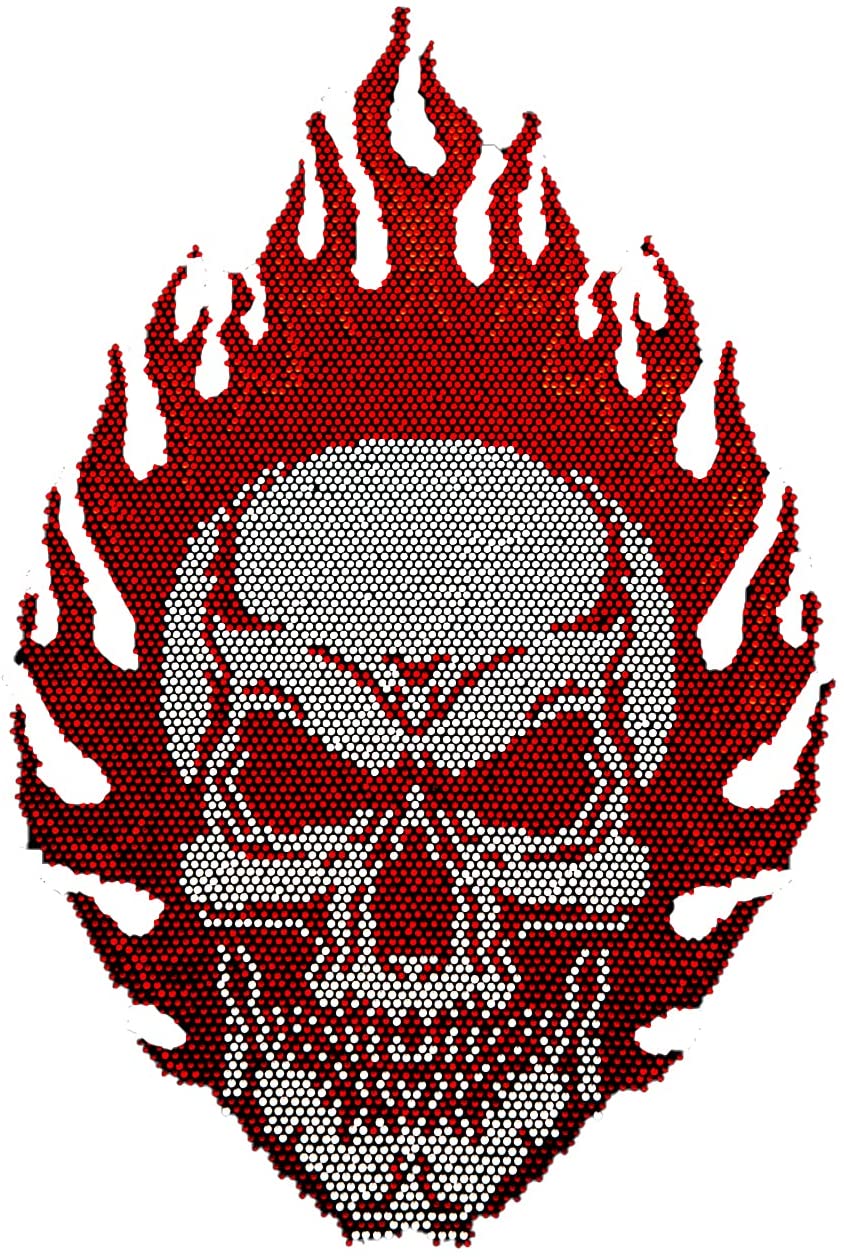 Rhinestop Skull in Flames Iron on Rhinestone Design