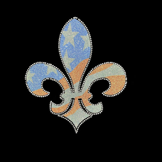 Rhinestop Glitter Flag Fleur De Lis Iron on Rhinestone Design