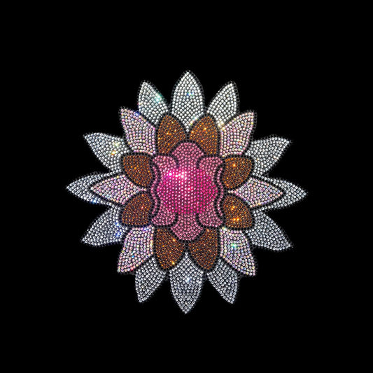 Rhinestop Pink Flower Iron on Rhinestone Design