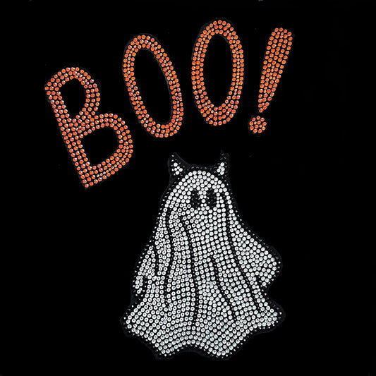 Boo Ghost Halloween Iron on Rhinestone Design by Rhinestop