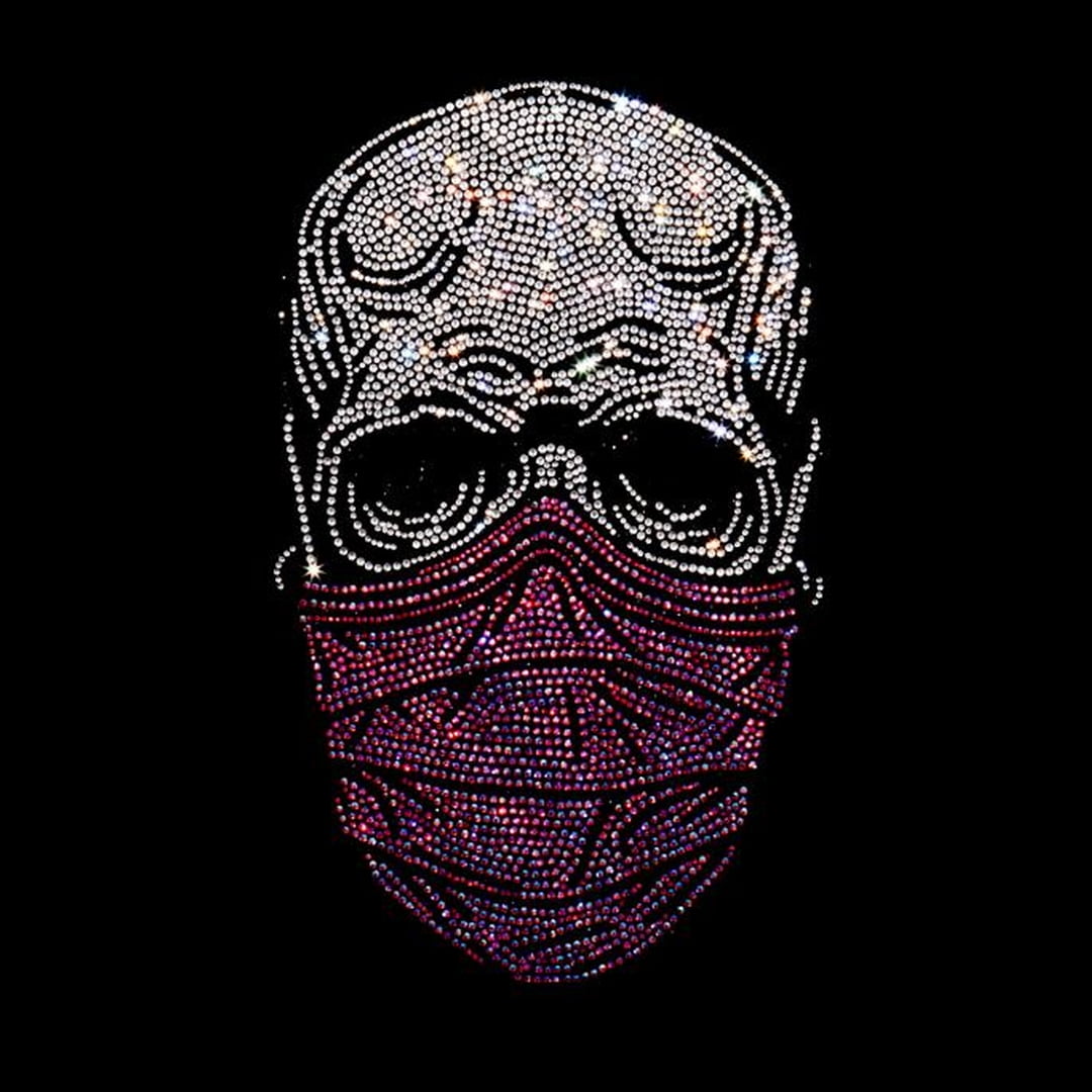 Rhinestop Purple Mask Skull Rhinestone Iron On Heat Transfer