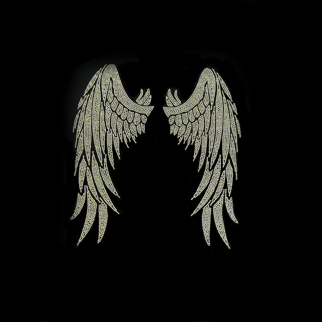 Clear Spiritual Angel Wings Iron on Design By Rhinestop