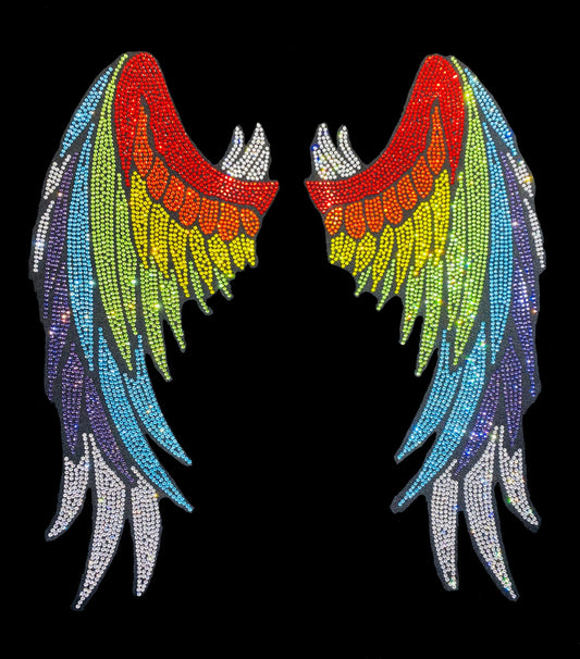 Rhinestop Rainbow Angel Wings Iron on Rhinestone Design