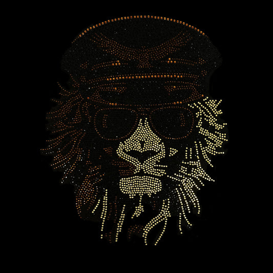 Lion with Glasses Rhinestone Heat Transfer Iron on Design By Rhinestop