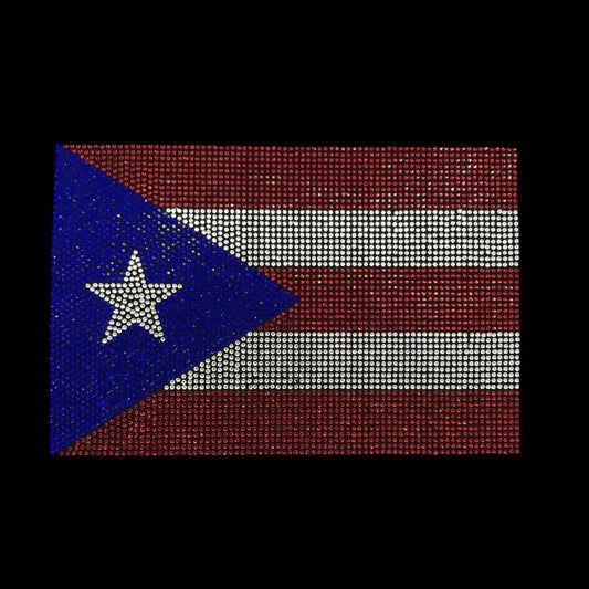 Rhinestop Puerto Rico Flag Rhinestone Heat Transfer Design
