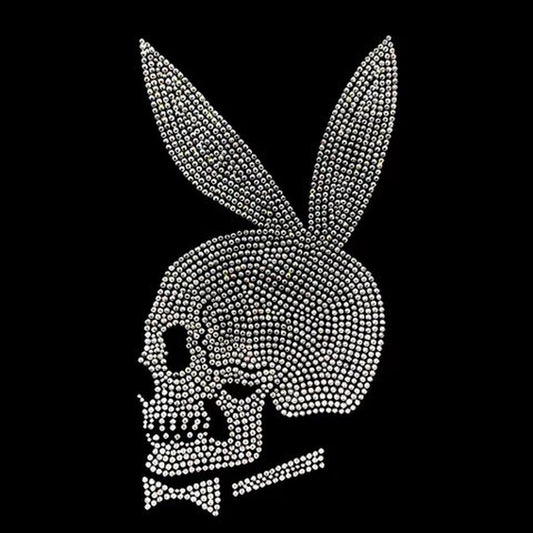 Bunny Skull Iron on Rhinestone Design by Rhinestop