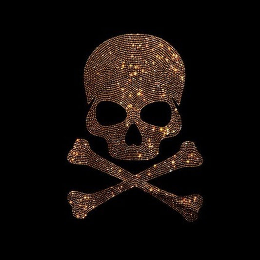 Rhinestop Gold Crossbones Skull Iron on Rhinestone Design