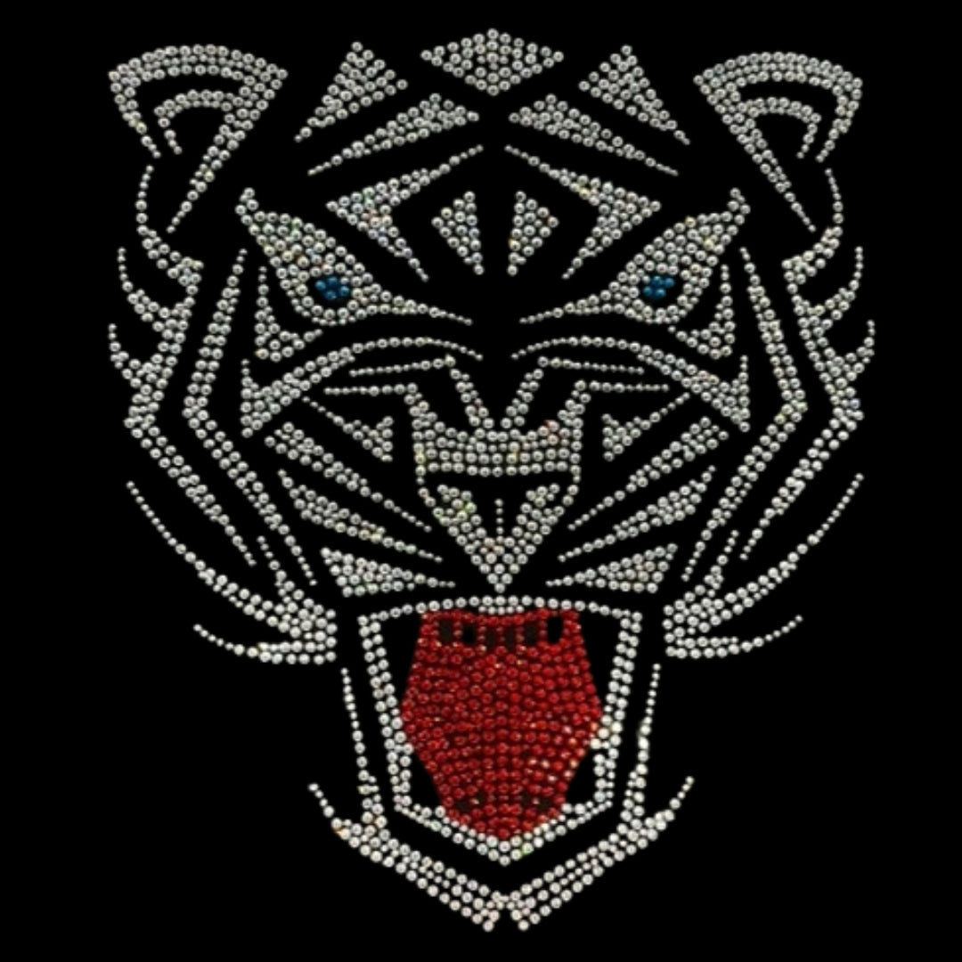 Crystal Tiger Iron on Rhinestone Bling Design Patch By Rhinestop