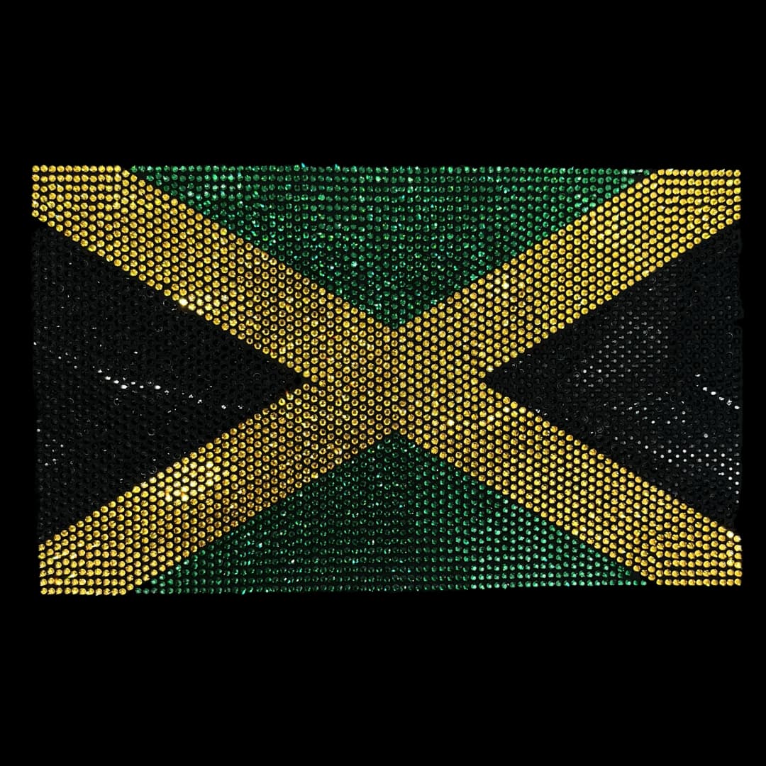 Rhinestop Jamaican Flag Rhinestone Heat Transfer Design