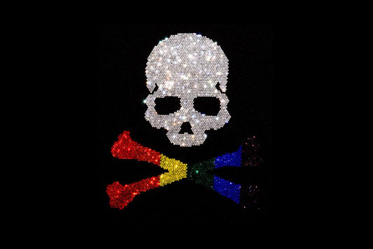 Rhinestop Skull with Multicolor Crossbones Iron on Rhinestone Design