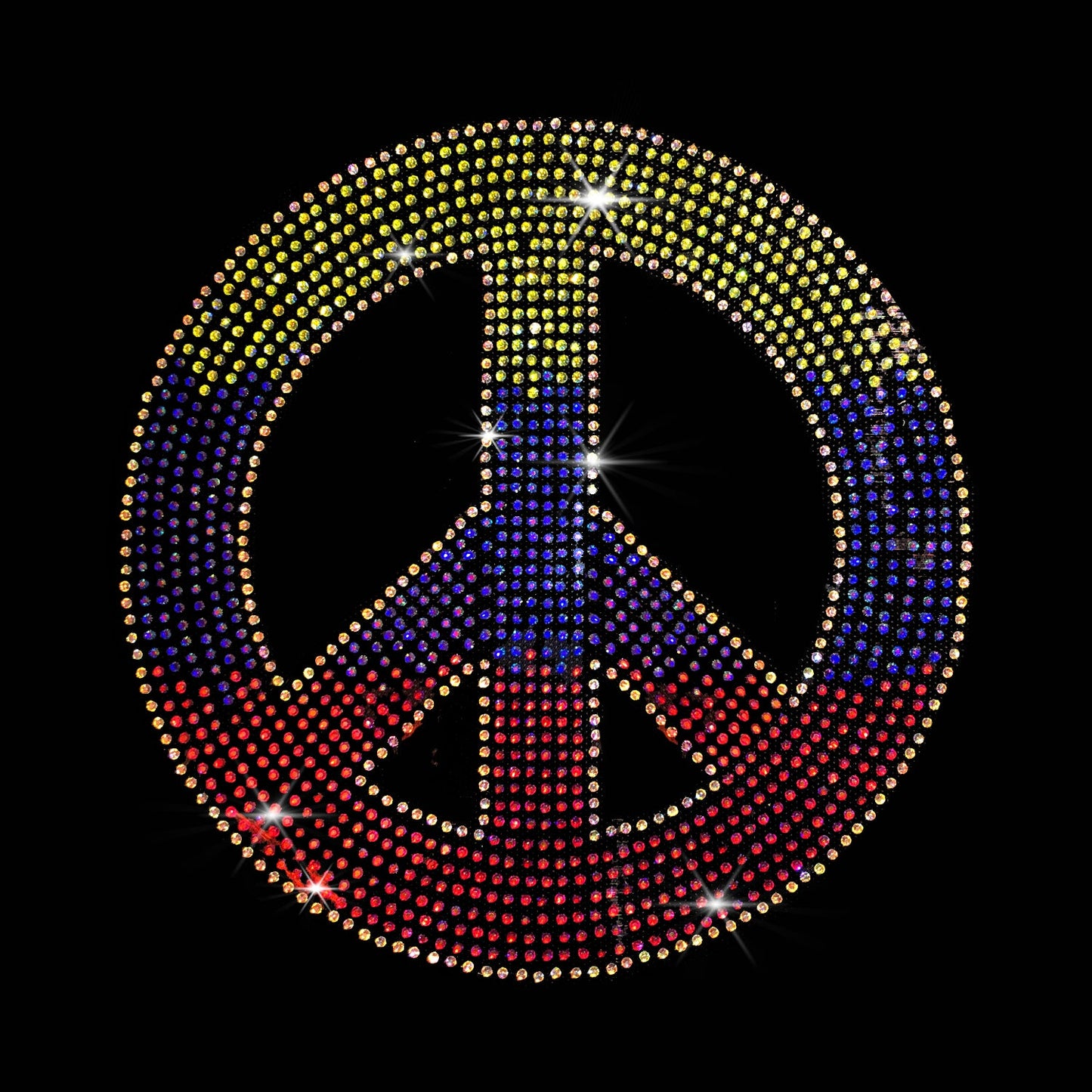 Colorful Peace Sign Rhinestone Iron On Heat Transfer Design