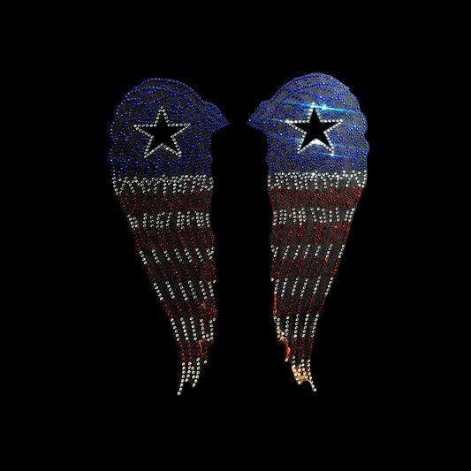 American Flag Star Wings Iron on Rhinestone Transfer Design By Rhinestop