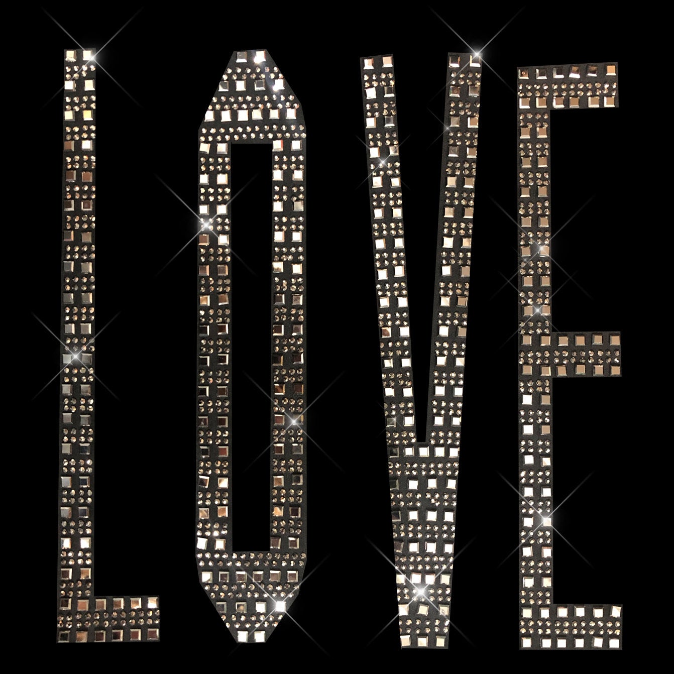 Rhinestop Silver Love Rhinestone Iron On Heat Transfer