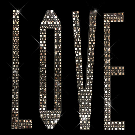 Rhinestop Silver Love Rhinestone Iron On Heat Transfer
