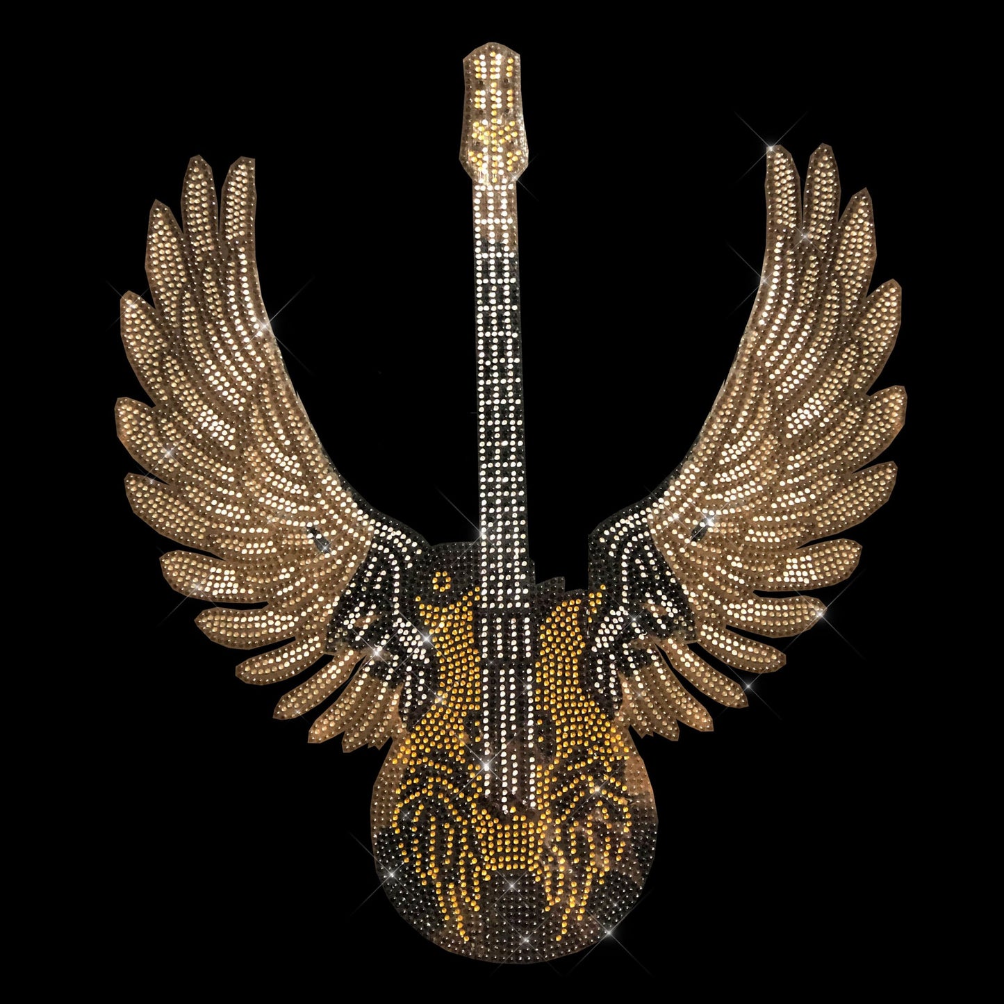 Guitar Wings Rhinestone Iron On Heat Transfer Bling Applique By Rhinestop