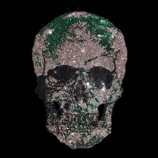 Rhinestop Medium Green Skull Rhinestone Iron On Heat Transfer