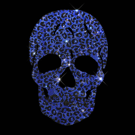 Blue Leopard Skull Rhinestone Iron On Heat Transfer Bling Design By Rhinestop