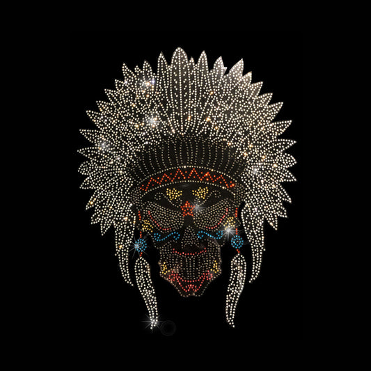 Rhinestop Indian Head Iron on Rhinestone Design