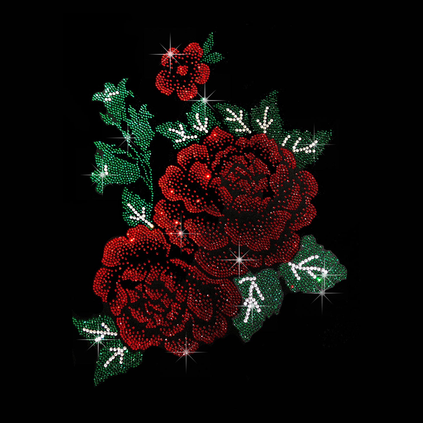 Rhinestop Red Roses Rhinestone Iron On Heat Transfer